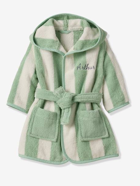 Peignoir de bain Bébé rayures TRANSAT capsule famille personnalisable, avec coton recyclé rayé jaune+rayé vert+rayé violet - vertbaudet enfant 