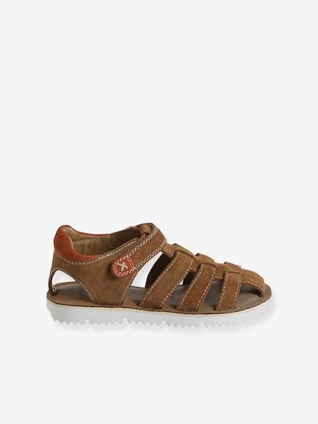 Sandalen met klittenband van leer voor kinderen, kleuterschoolcollectie kameel - vertbaudet enfant 