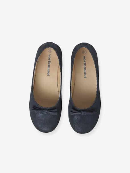 Leren meisjesballerina's marineblauw+Metallic beige - vertbaudet enfant 