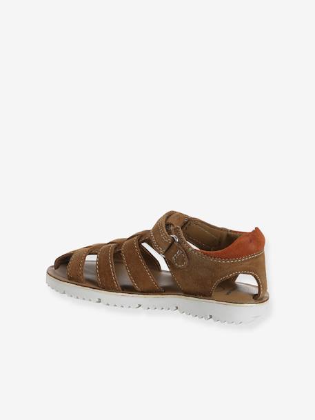 Sandalen met klittenband van leer voor kinderen, kleuterschoolcollectie kameel - vertbaudet enfant 