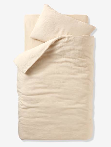 Babyset dekbedovertrek + kussensloop effen in biologisch katoenen gaas* okergeel+saliegroen+vanille - vertbaudet enfant 