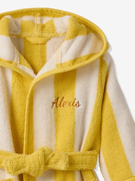 Badjas voor baby's met strepen TRANSAT capsule familie, te personaliseren, met gerecycled katoen geel, gestreept+groen, gestreept+paars, gestreept - vertbaudet enfant 