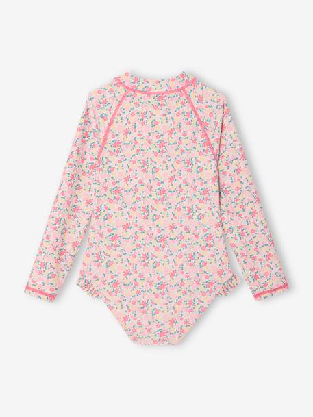Maillot de bain fille à manches longues rose imprimé - vertbaudet enfant 