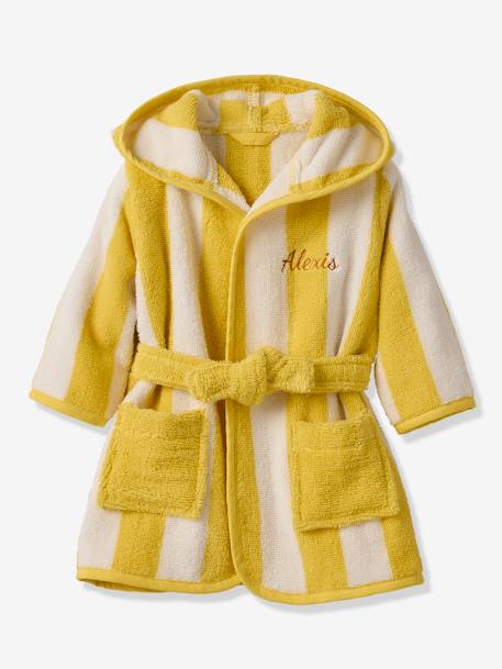 Badjas voor baby's met strepen TRANSAT capsule familie, te personaliseren, met gerecycled katoen geel, gestreept+groen, gestreept+paars, gestreept - vertbaudet enfant 