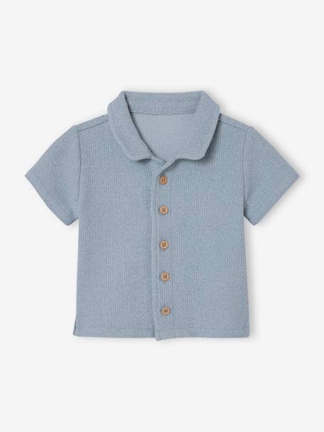 Chemise manches courtes maille fantaisie bébé bleu grisé - vertbaudet enfant 