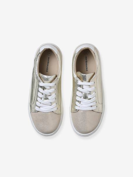 Baskets enfant fille en cuir à lacets beige imprimé+or - vertbaudet enfant 