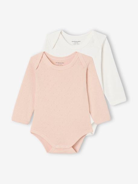 Lot de 2 bodies bébé manches longues en maille pointelle rose pâle - vertbaudet enfant 