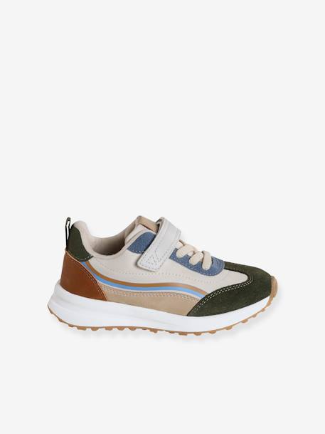 Kindersneakers met veters en klittenband, kleutercollectie blauw, bedrukt+kaki+veel beige+veel blauw - vertbaudet enfant 