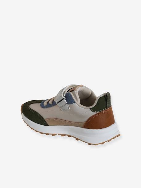 Kindersneakers met veters en klittenband, kleutercollectie blauw, bedrukt+kaki+veel beige+veel blauw - vertbaudet enfant 