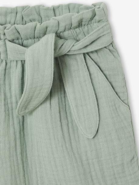 Short en gaze de coton style 'paperbag' fille beige+bleu pâle+vert sauge - vertbaudet enfant 