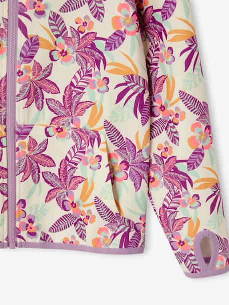 Sweat sport zippé matière technique fille motifs fleurs anthracite+écru+vert imprimé - vertbaudet enfant 