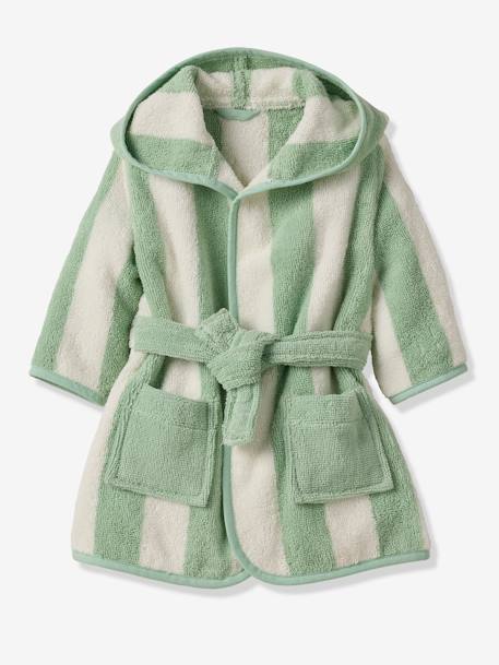 Badjas voor baby's met strepen TRANSAT capsule familie, te personaliseren, met gerecycled katoen geel, gestreept+groen, gestreept+paars, gestreept - vertbaudet enfant 