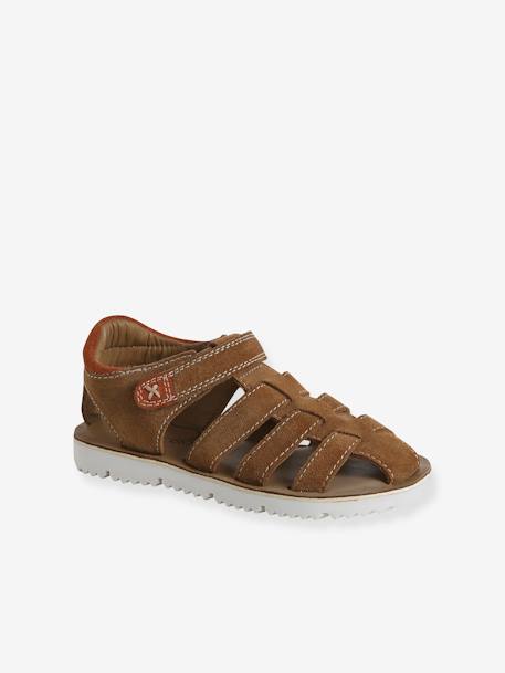 Sandalen met klittenband van leer voor kinderen, kleuterschoolcollectie kameel - vertbaudet enfant 