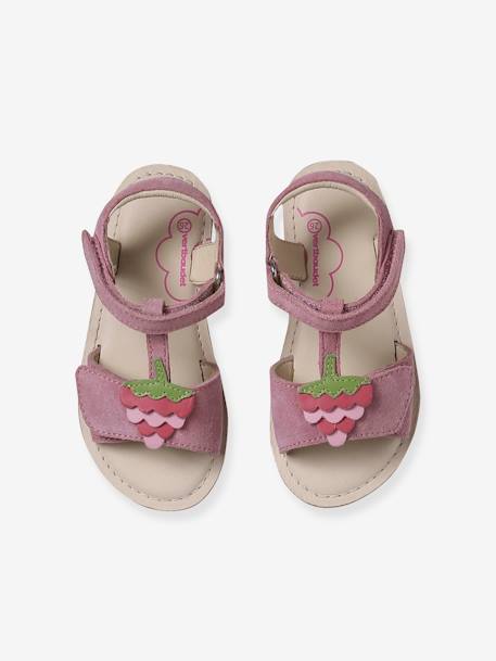 Leren sandalen met klittenband voor kinderen, collectie kleuterschool framboos - vertbaudet enfant 