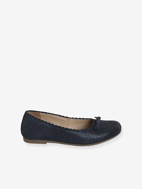 Leren meisjesballerina's marineblauw+Metallic beige - vertbaudet enfant 