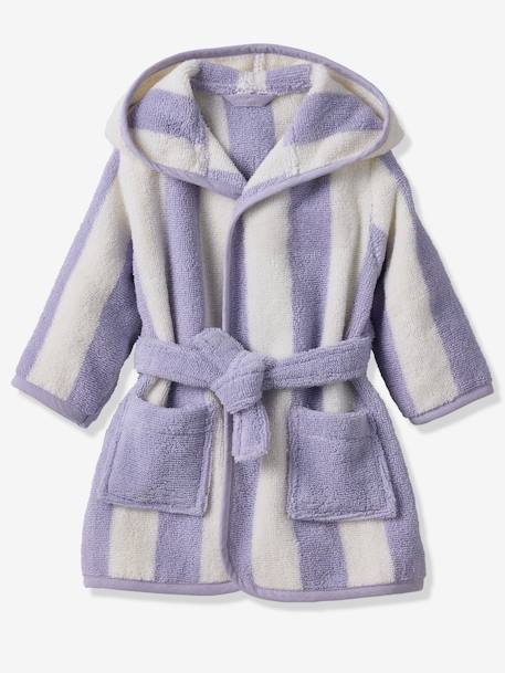 Peignoir de bain Bébé rayures TRANSAT capsule famille personnalisable, avec coton recyclé rayé jaune+rayé vert+rayé violet - vertbaudet enfant 