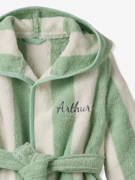 Peignoir de bain Bébé rayures TRANSAT capsule famille personnalisable, avec coton recyclé rayé jaune+rayé vert+rayé violet - vertbaudet enfant 