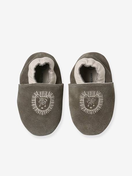 Chaussons élastiqués en cuir souple bébé lot marron+marron imprimé+vert imprimé - vertbaudet enfant 