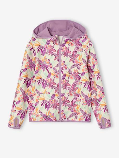 Sweat sport zippé matière technique fille motifs fleurs anthracite+écru+vert imprimé - vertbaudet enfant 