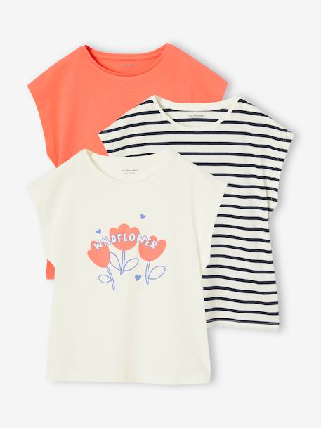 Fille-T-shirt, sous-pull-Lot de 3 tee-shirts fille fantaisie manches courtes
