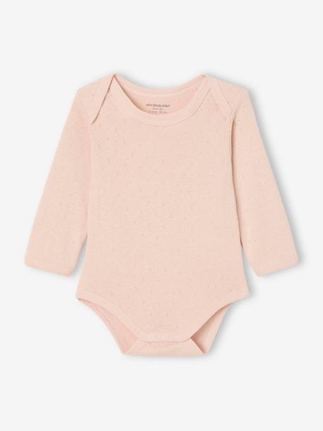 Lot de 2 bodies bébé manches longues en maille pointelle rose pâle - vertbaudet enfant 