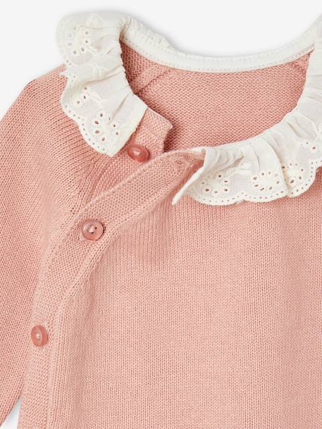 Pull naissance fille col en broderie anglaise rose - vertbaudet enfant 