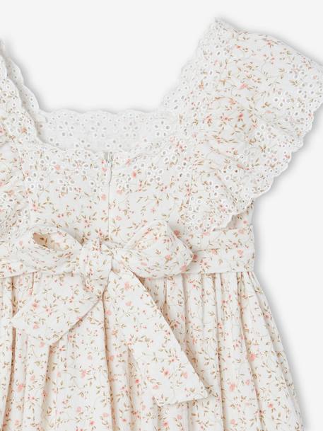 Robe de cérémonie en gaze de coton fille manches en broderie anglaise rose imprimé+vieux rose - vertbaudet enfant 