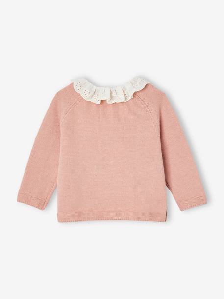 Pull naissance fille col en broderie anglaise rose - vertbaudet enfant 