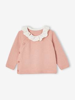 -Pull naissance fille col en broderie anglaise