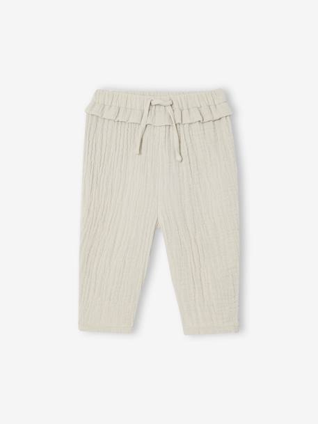 Pantalon bébé fille en gaze de coton vert de gris - vertbaudet enfant 