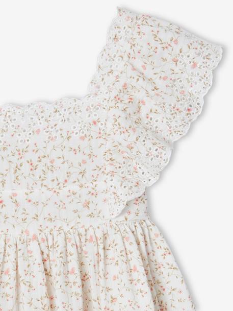 Robe de cérémonie en gaze de coton fille manches en broderie anglaise rose imprimé+vieux rose - vertbaudet enfant 