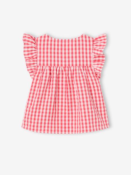 Bloes in vichy seersucker voor baby's met korte mouwen en volant rood, geruit - vertbaudet enfant 