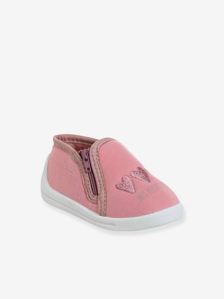Chaussons zippés bébé en toile beige imprimé+rose imprimé+rose pâle - vertbaudet enfant 