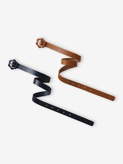 -Lot 2 Ceintures Fille Fermeture Boucle Métallique Forme Fleur