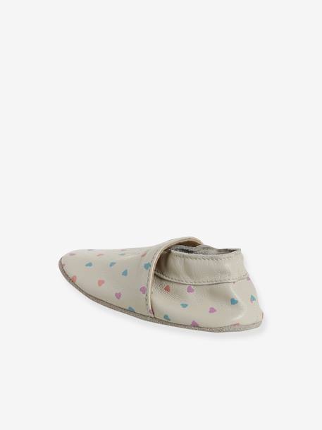 Chaussons bébé cuir souple blanc imprimé+bleu nuit+or+rose poudré - vertbaudet enfant 