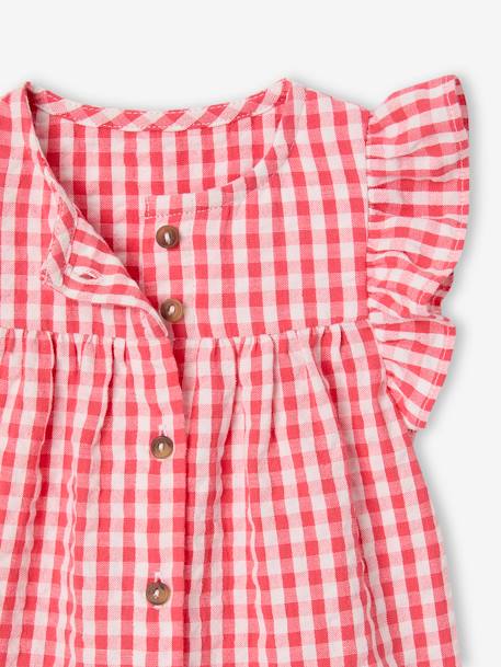 Bloes in vichy seersucker voor baby's met korte mouwen en volant rood, geruit - vertbaudet enfant 