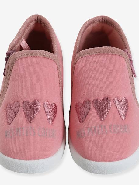 Canvas sloffen met rits voor baby's beige, bedrukt+lichtroze+roze, bedrukt - vertbaudet enfant 