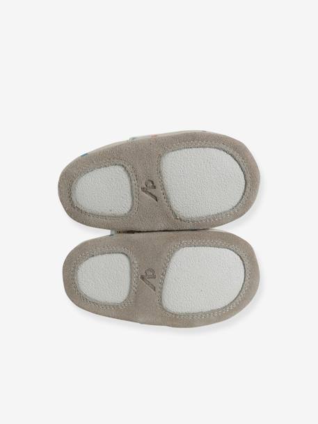 Chaussons bébé cuir souple blanc imprimé+bleu nuit+or+rose poudré - vertbaudet enfant 
