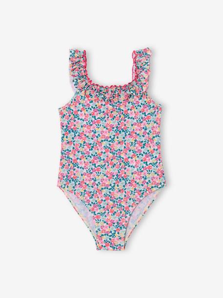 Badpak met bloemenprint voor meisjes perzik - vertbaudet enfant 