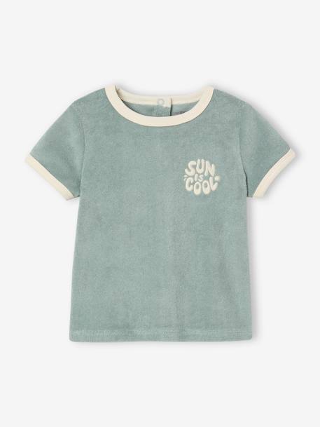 Ensemble bébé tee-shirt + short en éponge bleu grisé+rayé bleu+taupe - vertbaudet enfant 
