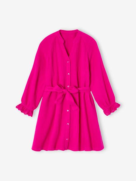 Robe en gaze de coton fille fuchsia - vertbaudet enfant 