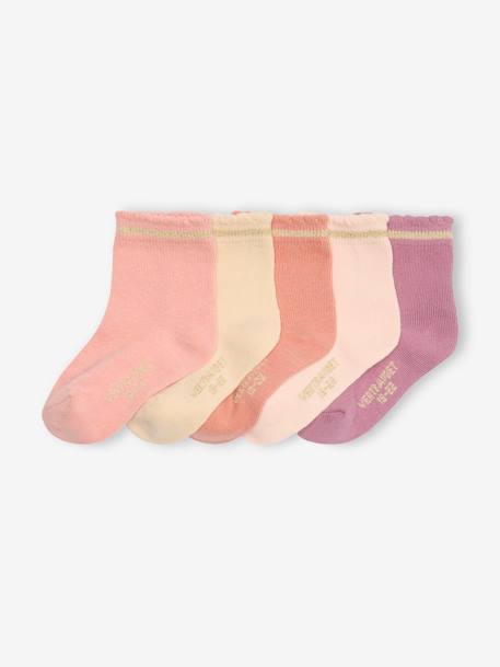 Lot de 5 paires de chaussettes bébé avec détails scintillants rose poudré - vertbaudet enfant 