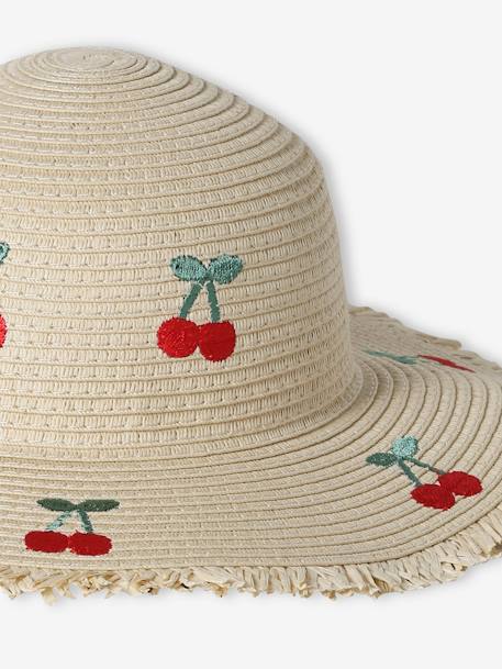 Chapeau en paille de papier avec cerises brodées fille écru - vertbaudet enfant 