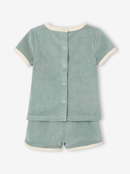 Ensemble bébé tee-shirt + short en éponge bleu grisé+rayé bleu+taupe - vertbaudet enfant 