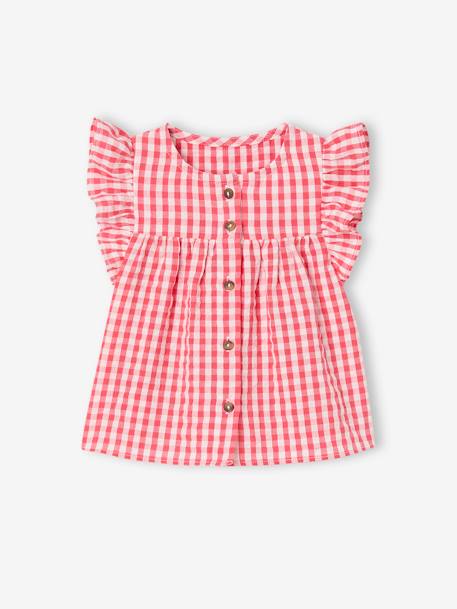 Bloes in vichy seersucker voor baby's met korte mouwen en volant rood, geruit - vertbaudet enfant 