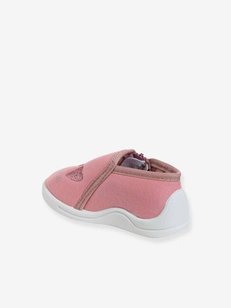 Chaussons zippés bébé en toile beige imprimé+rose imprimé+rose pâle - vertbaudet enfant 