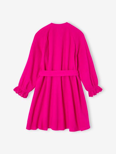 Meisjesjurk van katoengaas fuchsia - vertbaudet enfant 