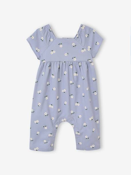 Vertbaudet meisjes jumpsuit met vlindermouwen hemelsblauw+rood, geruit - vertbaudet enfant 
