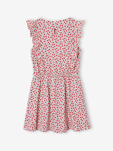 Robe fille imprimée manches volantées vanille+vert émeraude - vertbaudet enfant 