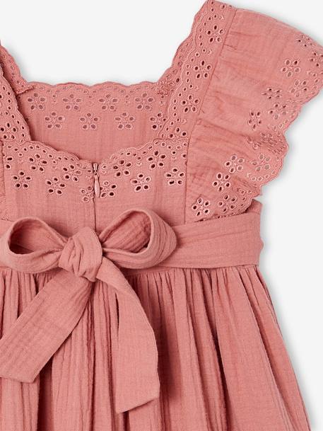 Robe de cérémonie en gaze de coton fille manches en broderie anglaise rose imprimé+vieux rose - vertbaudet enfant 